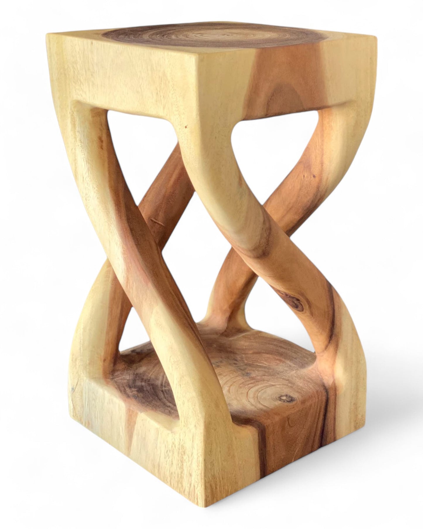 Holz Beistelltisch - Holzhocker Couchtisch - Handgefertigt - Gedreht aus hellen massivem Suarholz - 50x28x28 cm