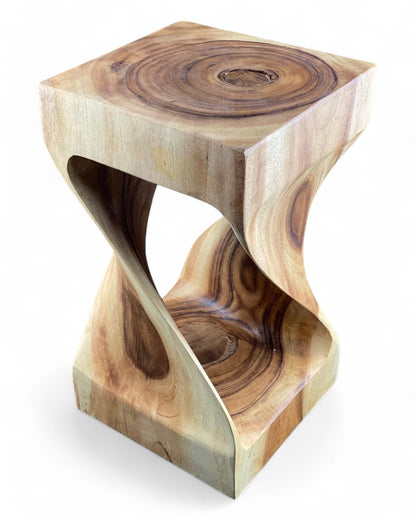 FaHome Wooden Stool Turned Stool Curved Saman Wood Natural Side Table Furniture Flower Stool Solid Unique Side Table Storage Table