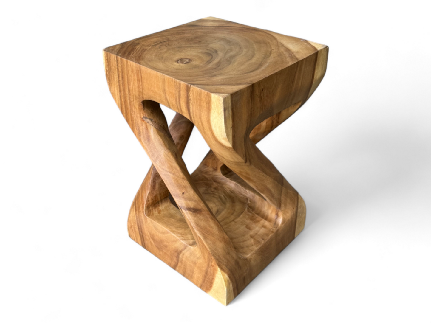 Holz Beistelltisch - Holzhocker Couchtisch - Handgefertigt – Kantig gedreht aus massivem Suarholz - 50x28x28 cm