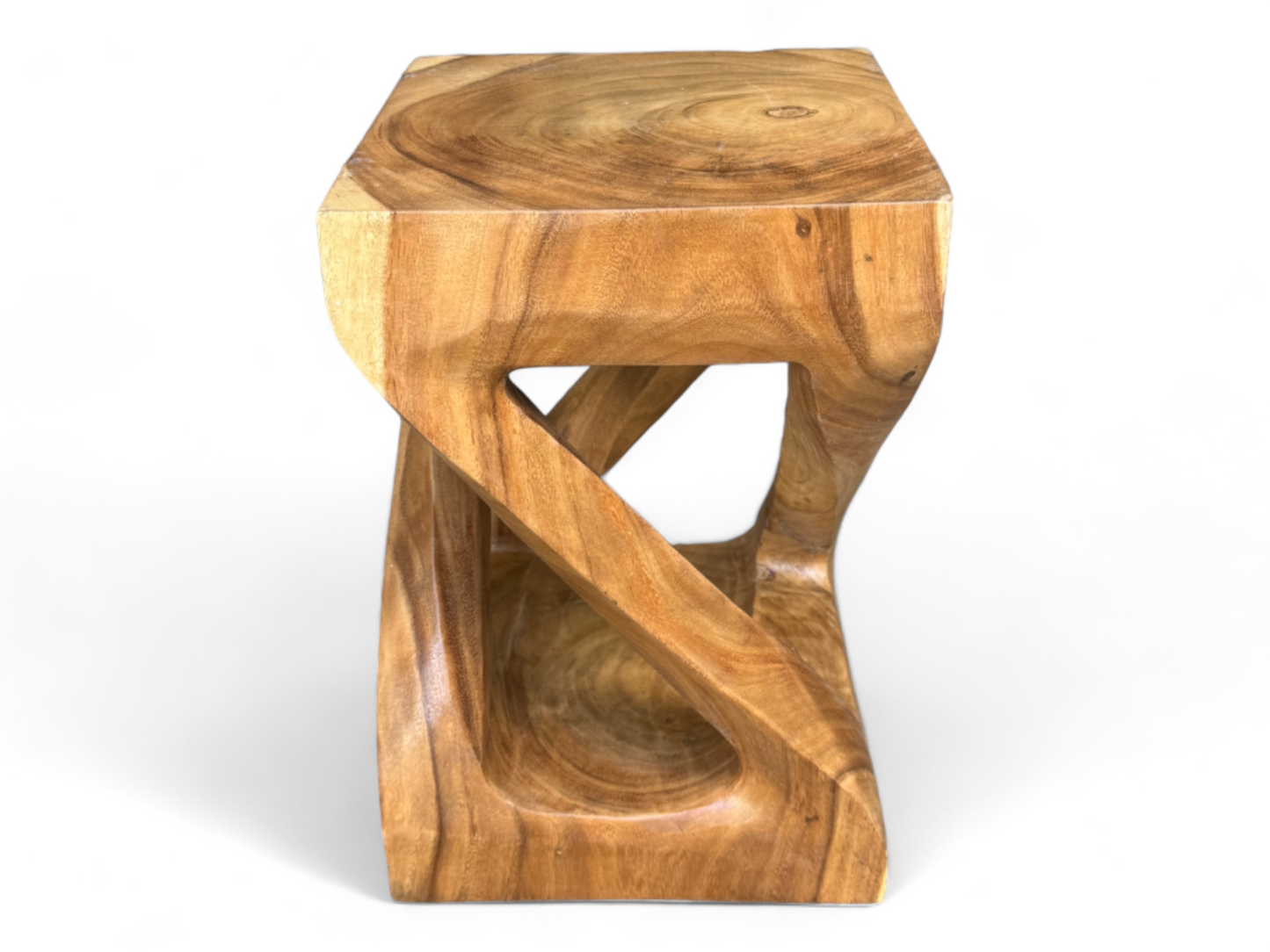 Holz Beistelltisch - Holzhocker Couchtisch - Handgefertigt – Kantig gedreht aus massivem Suarholz - 50x28x28 cm