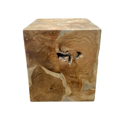 Handcrafted side table made of natural wood mosaic - Versatile as a coffee table, bedside table, stool or plant stool