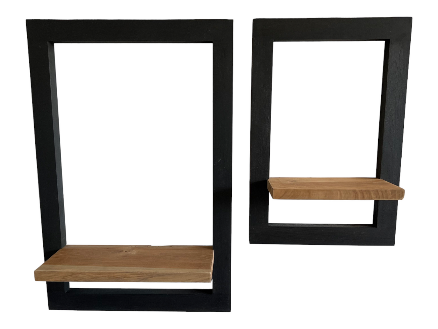 Holz Hängeregal - Wandregal Ablage Regal - Modern Schwarzer Rahmen Naturbraune Abstellfläche - 2er-Set - 60x40x2 & 40x30x2 cm