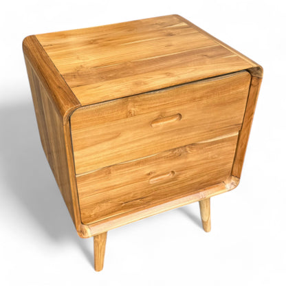 Holz Nachttisch – Beistelltisch Nachtschrank – Mit Zwei Schubladen – Aus Teak Massivholz – 50x40x60 cm