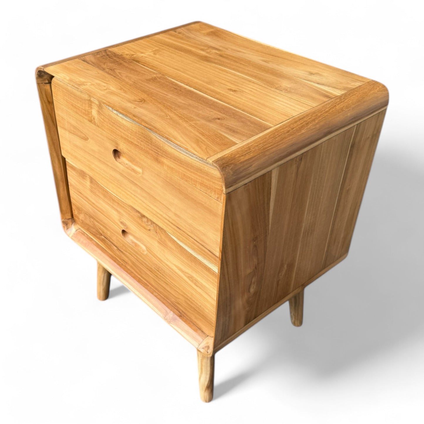 Holz Nachttisch – Beistelltisch Nachtschrank – Mit Zwei Schubladen – Aus Teak Massivholz – 50x40x60 cm