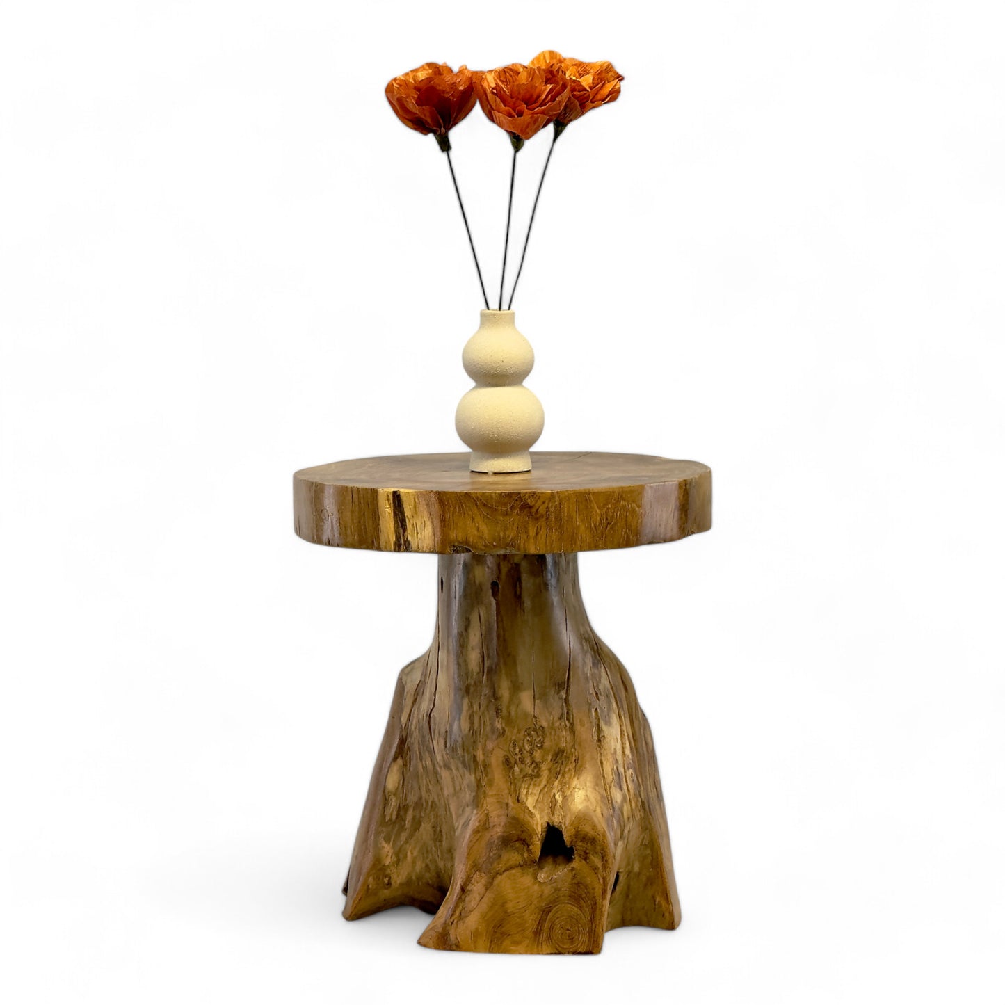 Holzhocker – Beistelltisch Blumenhocker Ablagetisch – Handgefertigt – Natürliche Form aus massivem Teakholz – 45x40x40 cm