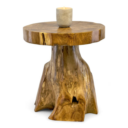 Holzhocker – Beistelltisch Blumenhocker Ablagetisch – Handgefertigt – Natürliche Form aus massivem Teakholz – 45x40x40 cm