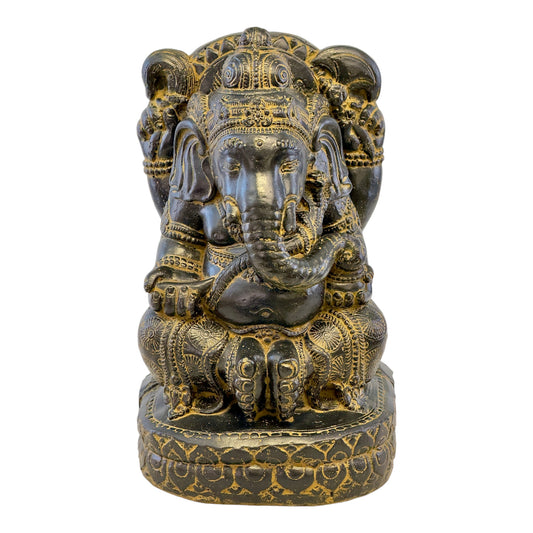 Ganesha Skulptur - Deko Raumdeko Kunstwerk - Hindu Gottheit des Glückes - Steingemisch Elefant Gelb - 45x25x25 cm