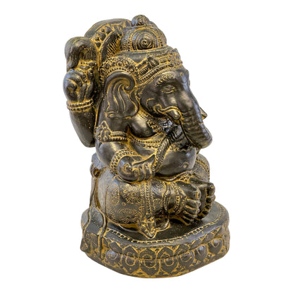 Ganesha Skulptur - Deko Raumdeko Kunstwerk - Hindu Gottheit des Glückes - Steingemisch Elefant Gelb - 45x25x25 cm