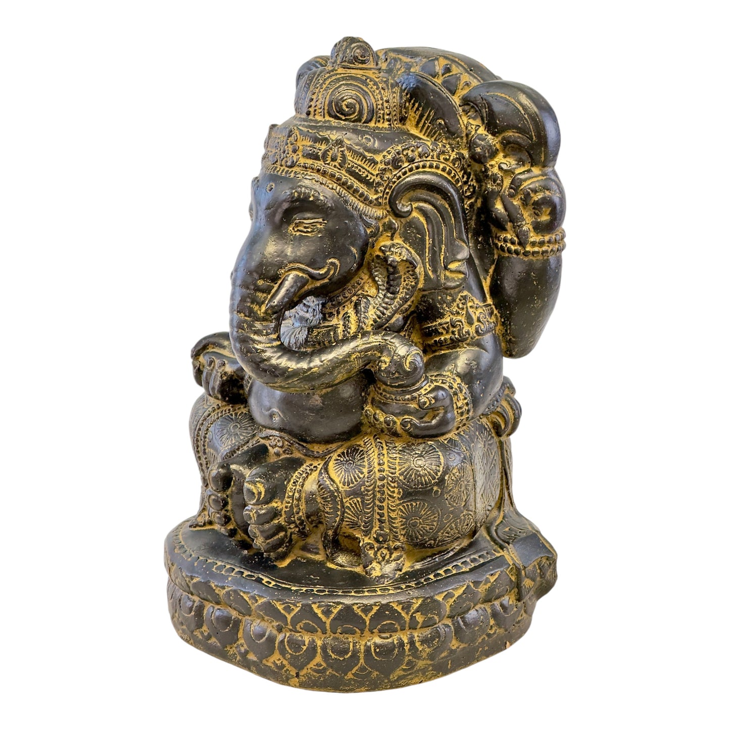 Ganesha Skulptur - Deko Raumdeko Kunstwerk - Hindu Gottheit des Glückes - Steingemisch Elefant Gelb - 45x25x25 cm