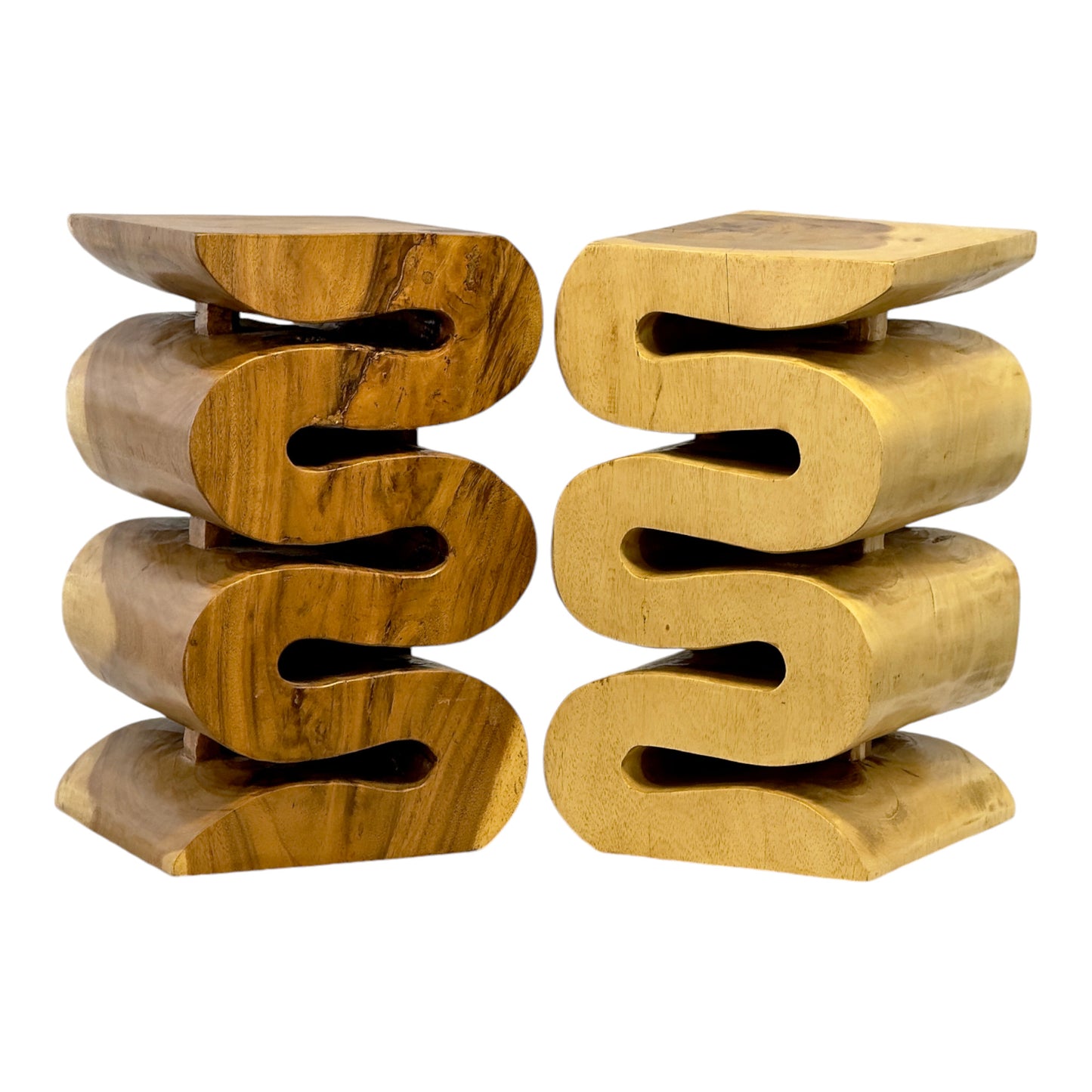 Holzhocker - Beistelltisch Blumenhocker Ablagetisch - Handgefertigt  - Natur Schlange aus massivem Suarholz- 50x30x30 cm