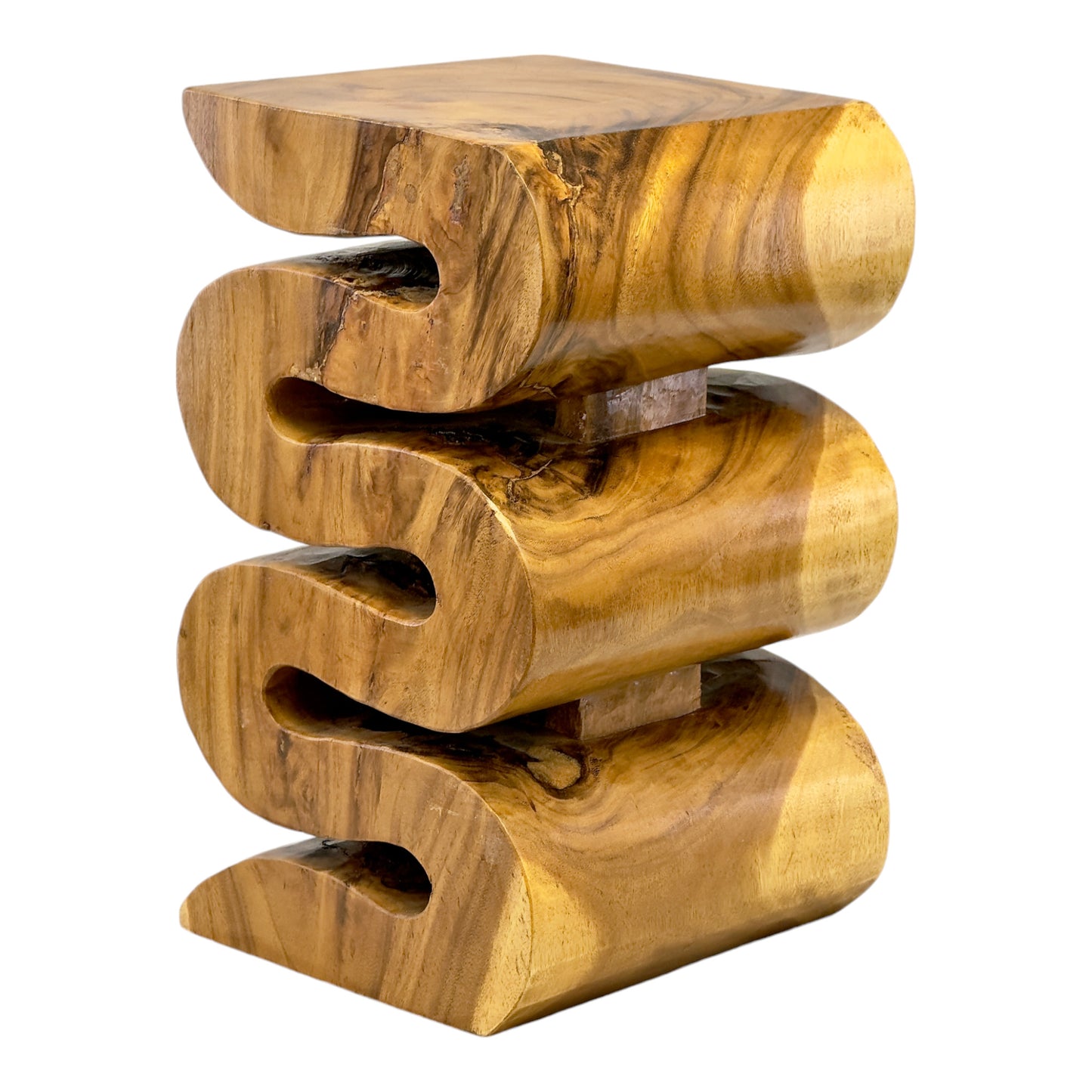 Holzhocker - Beistelltisch Blumenhocker Ablagetisch - Handgefertigt  - Natur Schlange aus massivem Suarholz- 50x30x30 cm