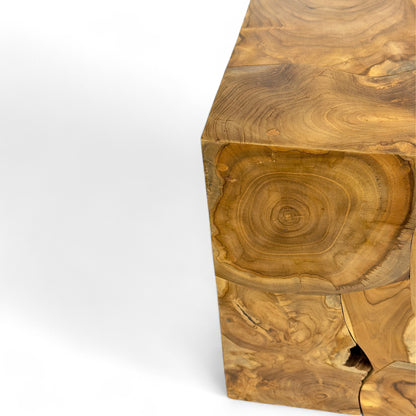 Handcrafted side table made of natural wood mosaic - Versatile as a coffee table, bedside table, stool or plant stool