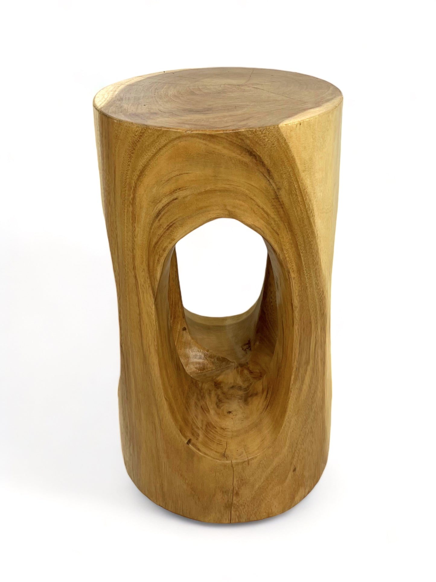 Holz Beistelltisch - Holzhocker Blumenhocker Hocker - Handgefertigt - Rund mit O-Ausschnitt Saman-Holz - 50x30x30 cm