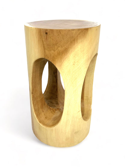 Holz Beistelltisch - Holzhocker Blumenhocker Hocker - Handgefertigt - Rund mit O-Ausschnitt Saman-Holz - 50x30x30 cm