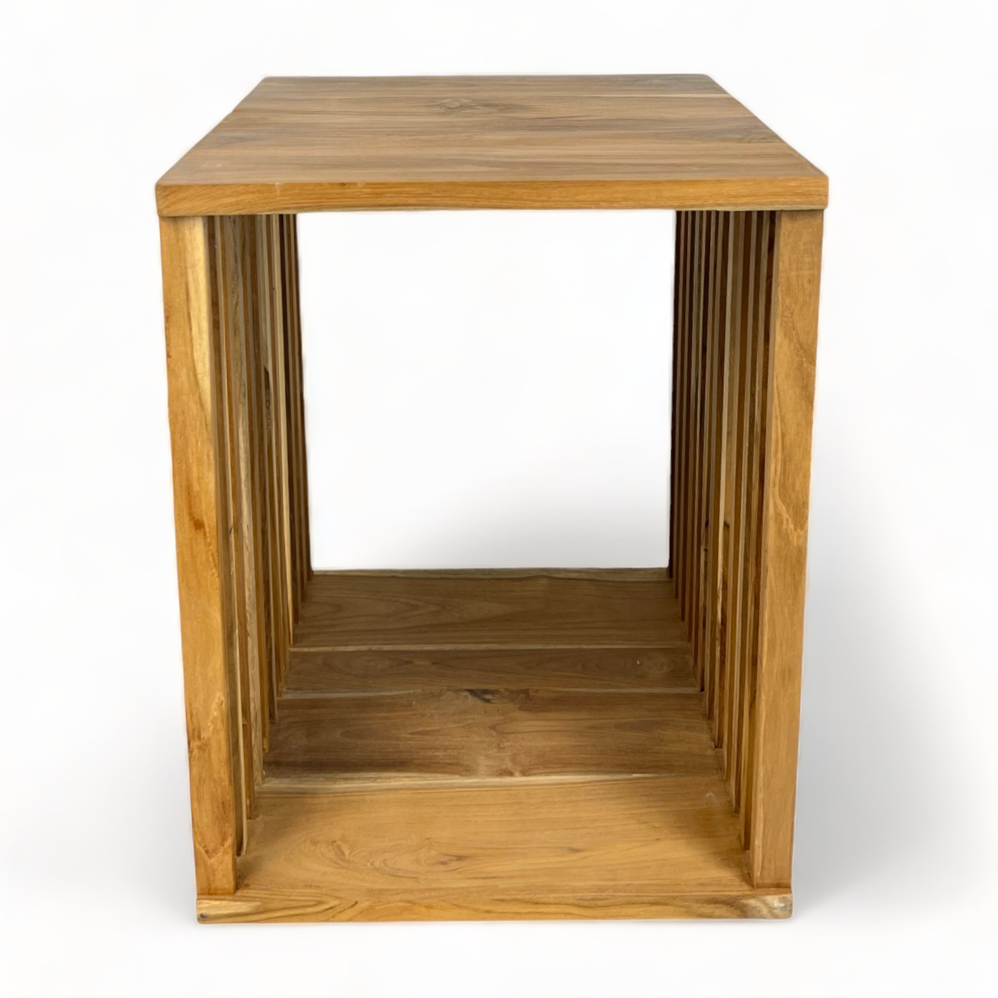 Teakholz-Beistelltisch - Holzhocker Couchtisch - Handgefertigt aus Massivholz – Holzleisten Würfel - 45x35x40 cm