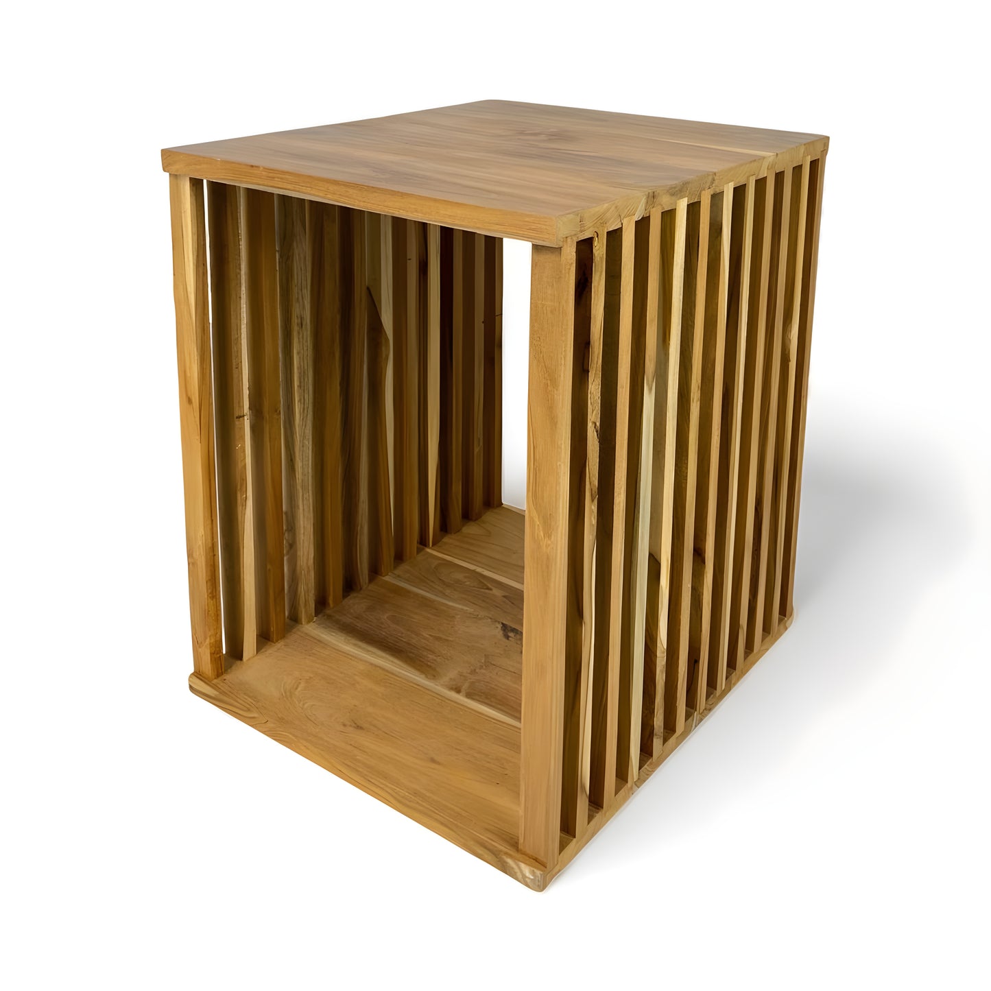 Teakholz-Beistelltisch - Holzhocker Couchtisch - Handgefertigt aus Massivholz – Holzleisten Würfel - 45x35x40 cm