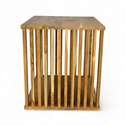 Teakholz-Beistelltisch - Holzhocker Couchtisch - Handgefertigt aus Massivholz – Holzleisten Würfel - 45x35x40 cm