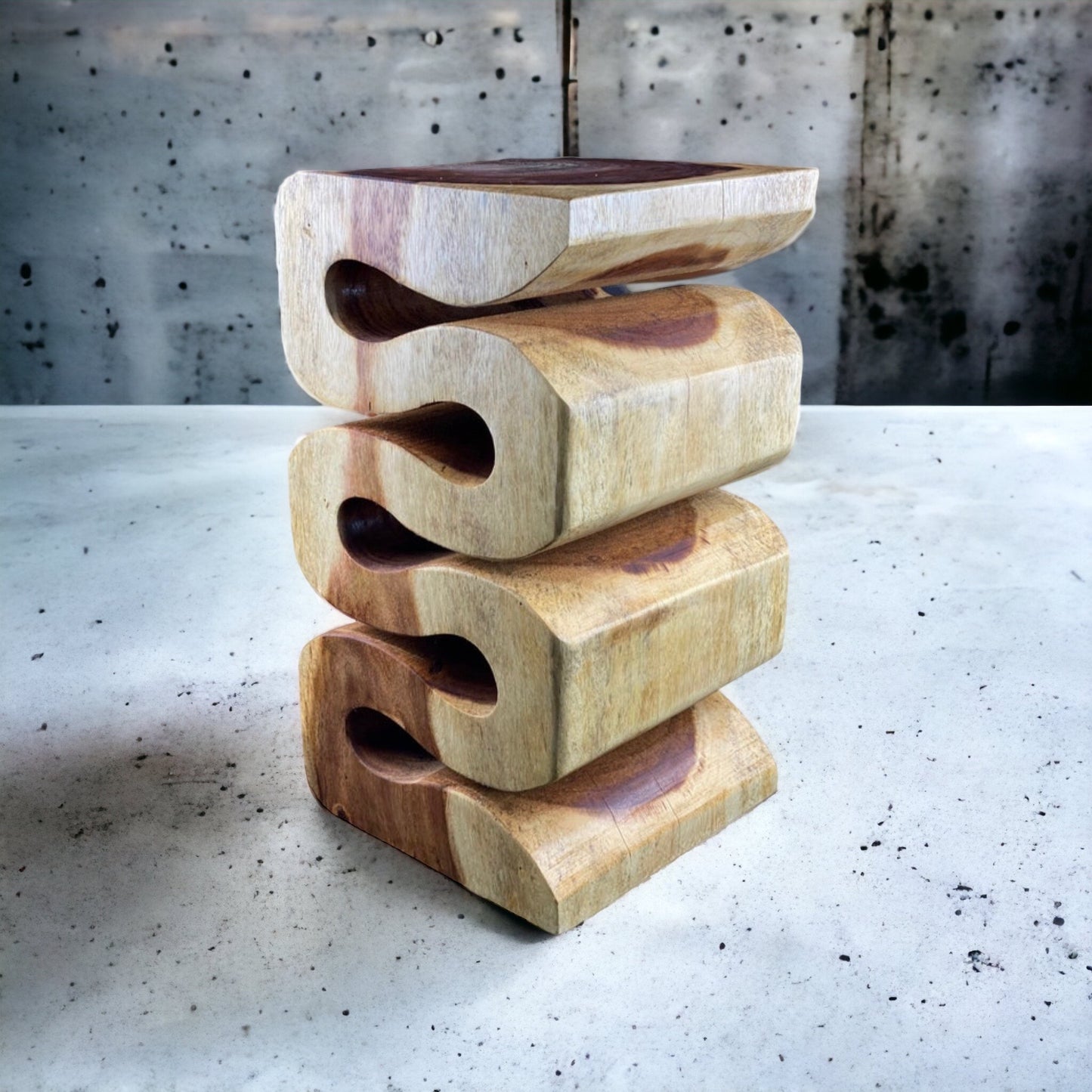 Holzhocker - Beistelltisch Blumenhocker Ablagetisch - Handgefertigt  - Natur Schlange aus massivem Suarholz- 50x30x30 cm