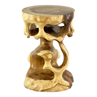 Holz Beistelltisch - Holzhocker Blumenhocker Hocker - Handgefertigt - Rund in Bonsai Style Saman-Holz - 40x30x30 cm