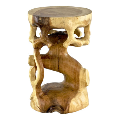 Holz Beistelltisch - Holzhocker Blumenhocker Hocker - Handgefertigt - Rund in Bonsai Style Saman-Holz - 40x30x30 cm