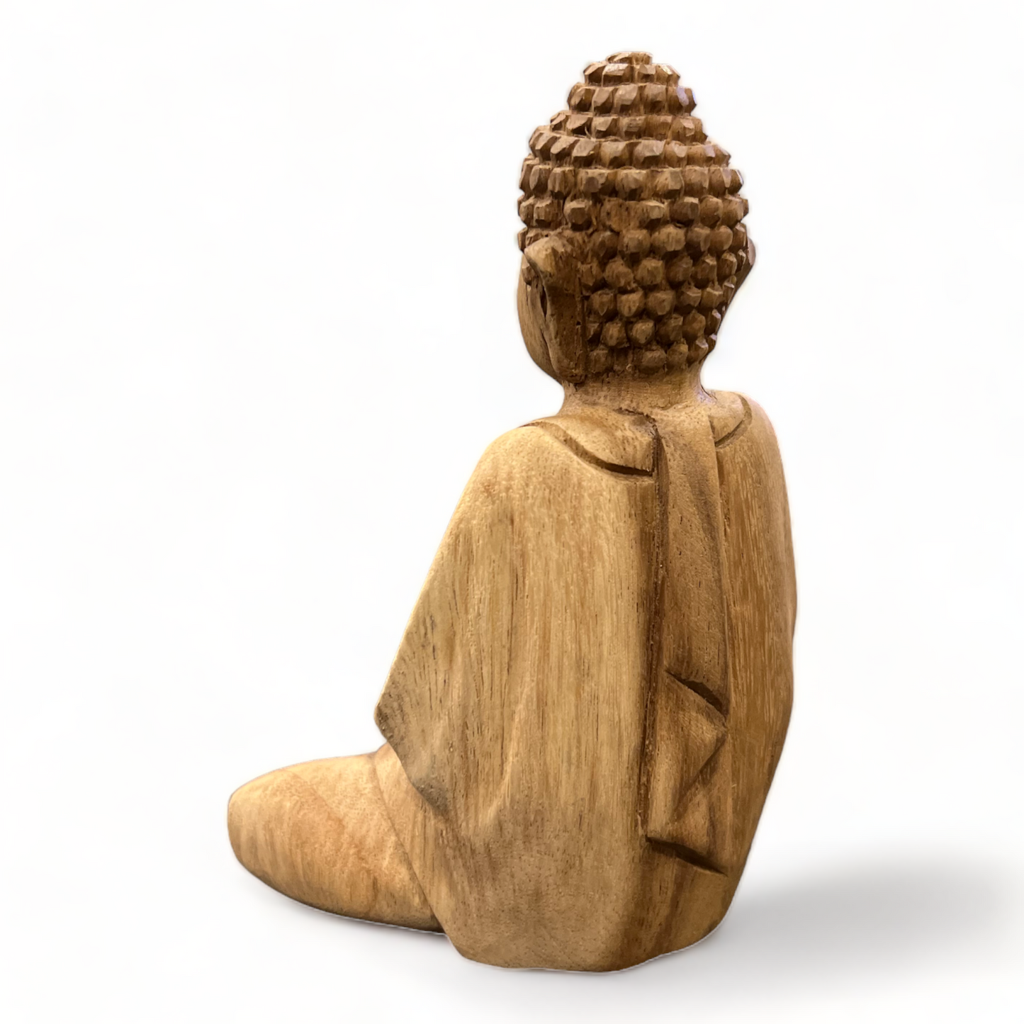 Buddha Statue - Deko Raumdeko Kunstwerk - Handgeschnitzt - Teakholz Natur - 15x12x8 cm