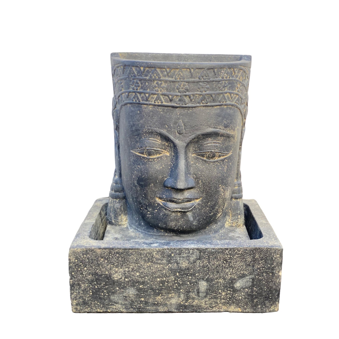 Khmer Kopf Springbrunnen - Garten Deko Wasserfall - Wetterfest - Steinguss Buddha Wasserspiel -  30x19x21 cm