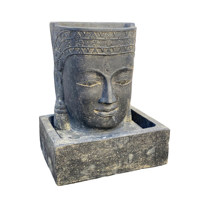 Khmer Kopf Springbrunnen - Garten Deko Wasserfall - Wetterfest - Steinguss Buddha Wasserspiel -  30x19x21 cm