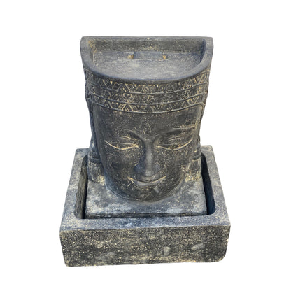 Khmer Kopf Springbrunnen - Garten Deko Wasserfall - Wetterfest - Steinguss Buddha Wasserspiel -  30x19x21 cm