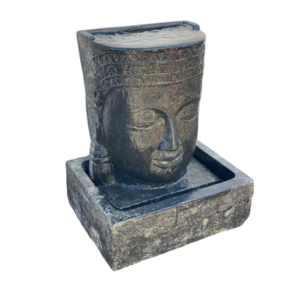 Khmer Kopf Springbrunnen - Garten Deko Wasserfall - Wetterfest - Steinguss Buddha Wasserspiel -  30x19x21 cm