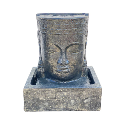 Khmer Kopf Springbrunnen - Garten Deko Wasserfall - Wetterfest - Steinguss Buddha Wasserspiel -  30x19x21 cm