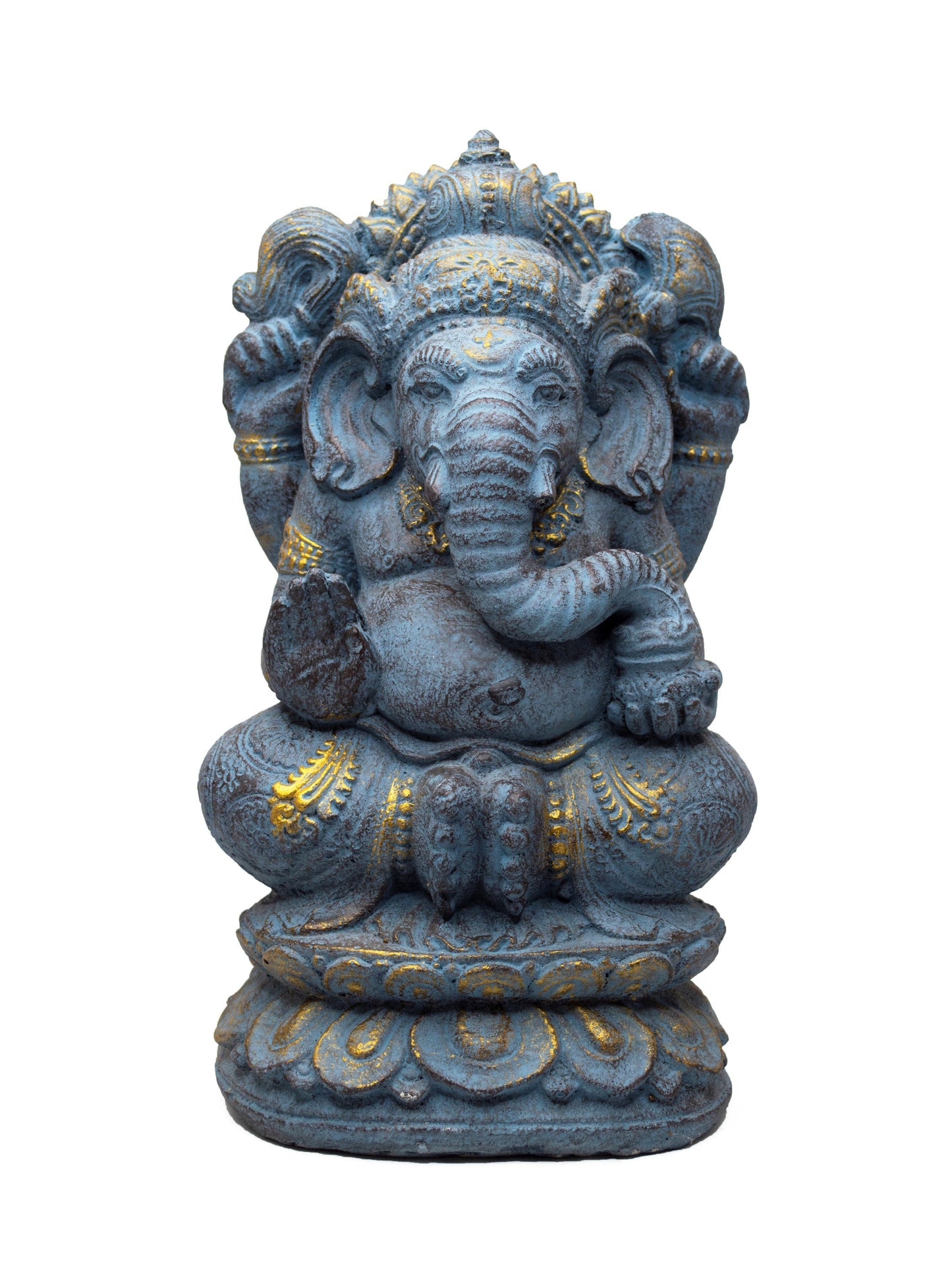 Ganesha Sculpture 34cm - Elephant Head Hindu Deity Statue - Handmade Lucky Charm Figure - Spiritual Decoration - Blue