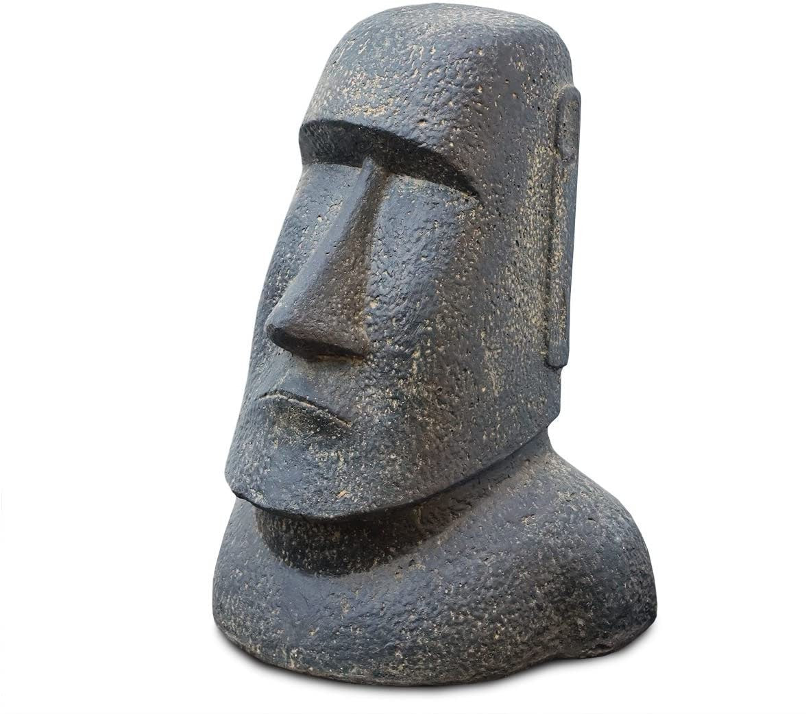 Moai Kopf Statue - Garten Deko Skulptur - Wetterfest - Rapa-Nui Osterinsel-Figur aus Lavasand Grau - 40x32x25 cm