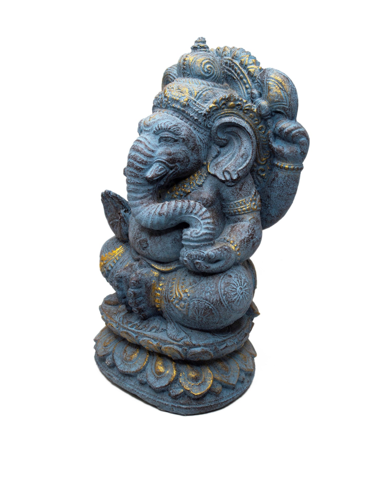 Ganesha Sculpture 34cm - Elephant Head Hindu Deity Statue - Handmade Lucky Charm Figure - Spiritual Decoration - Blue