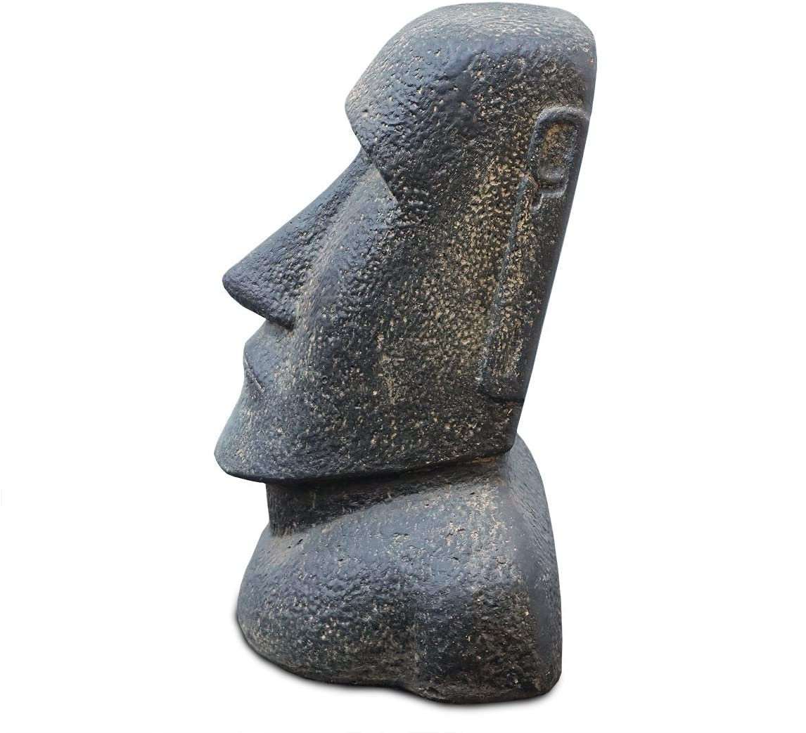 Moai Kopf Statue - Garten Deko Skulptur - Wetterfest - Rapa-Nui Osterinsel-Figur aus Lavasand Grau - 40x32x25 cm