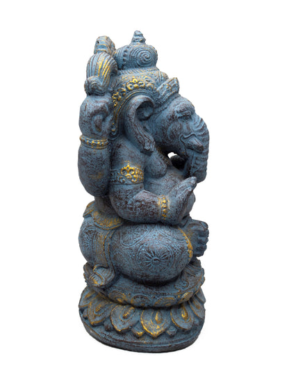 Ganesha Sculpture 34cm - Elephant Head Hindu Deity Statue - Handmade Lucky Charm Figure - Spiritual Decoration - Blue