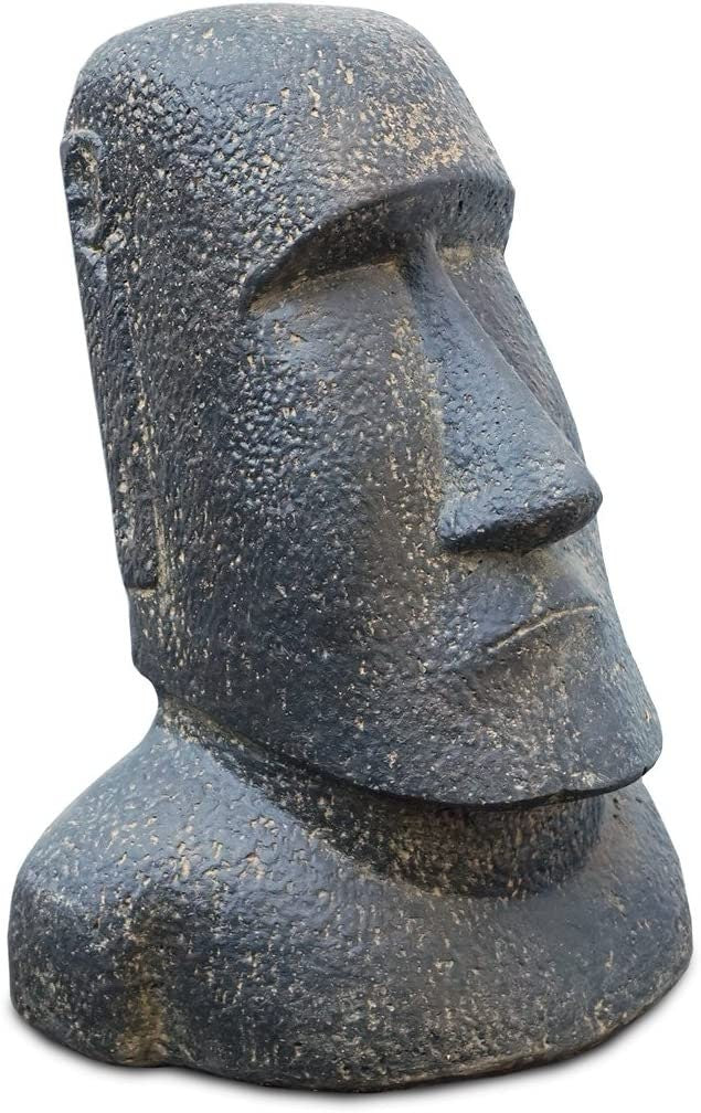 Moai Kopf Statue - Garten Deko Skulptur - Wetterfest - Rapa-Nui Osterinsel-Figur aus Lavasand Grau - 40x32x25 cm