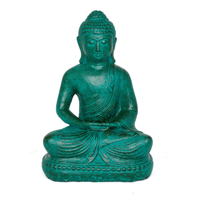 Green Lava Sand Buddha Statue: Handmade Sitting Sculpture for Zen Decoration 20cm