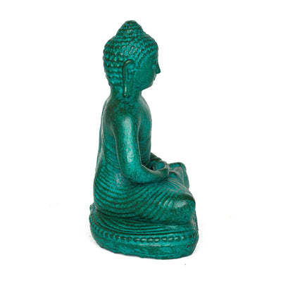 Green Lava Sand Buddha Statue: Handmade Sitting Sculpture for Zen Decoration 20cm