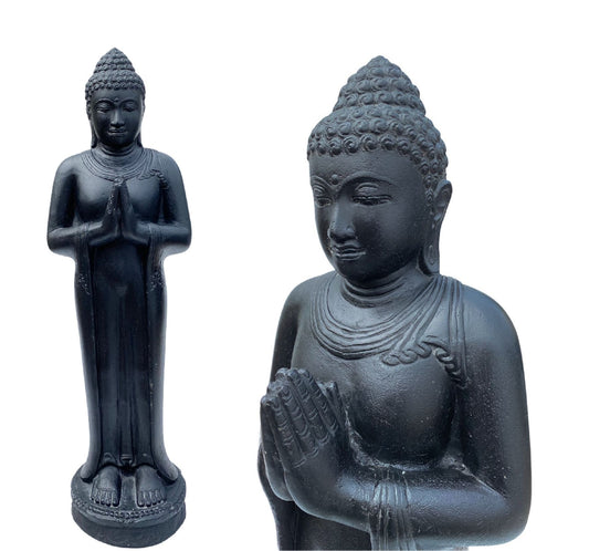 Buddha Statue - Garten Deko Raumdeko - Gegossene Stein Figur Wetterfest - Lava-Sand Steingemisch - 120 cm hoch