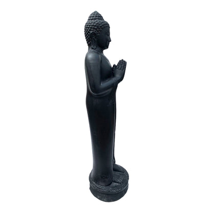 Buddha Statue - Garten Deko Raumdeko - Gegossene Stein Figur Wetterfest - Lava-Sand Steingemisch - 120 cm hoch