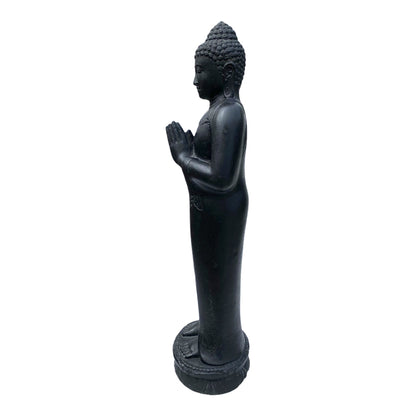 Buddha Statue - Garten Deko Raumdeko - Gegossene Stein Figur Wetterfest - Lava-Sand Steingemisch - 120 cm hoch