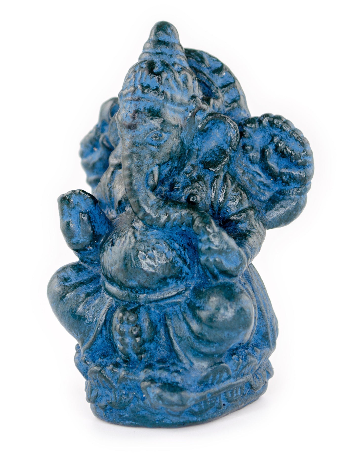 Ganesha Skulptur - Deko Raumdeko Kunstwerk - Hindu Gottheit des Glückes - Steingemisch Elefant Blau - 12x8,5x6 cm