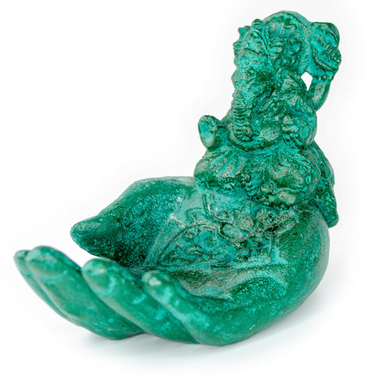 Ganesha Stone Hand Sculpture Figure Incense Stick Holder Elephant Approx. 15cm Green Decoration