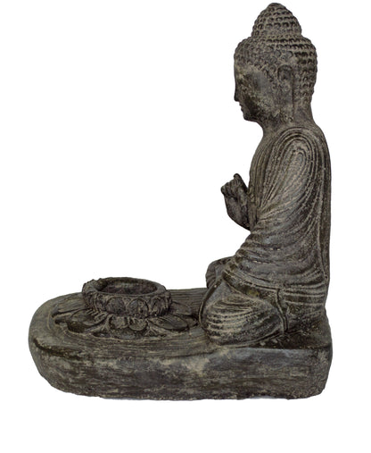 Buddha Sitzend - Teelicht Deko Kerzenhalter - Gegossene Stein Figur - Lava-Sand Steingemisch - 25x20x22 cm