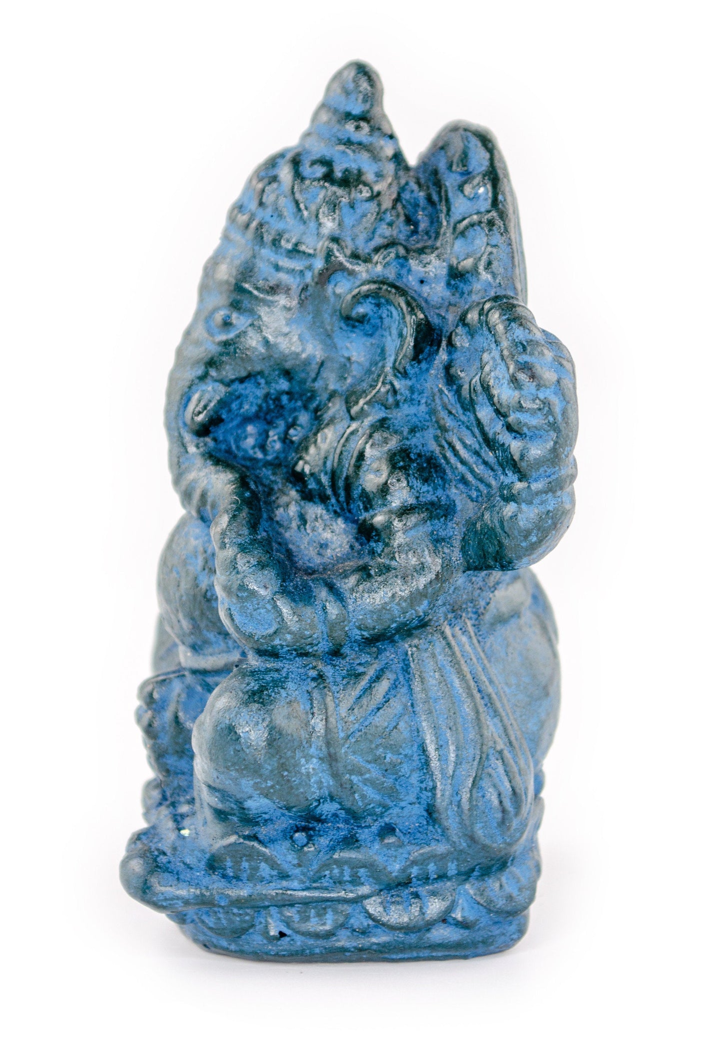 Ganesha Skulptur - Deko Raumdeko Kunstwerk - Hindu Gottheit des Glückes - Steingemisch Elefant Blau - 12x8,5x6 cm