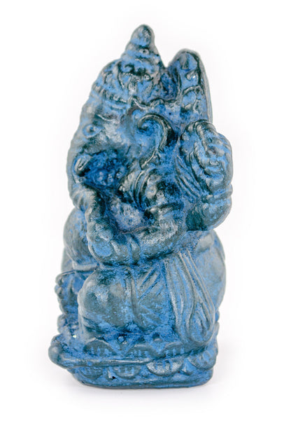 Ganesha Skulptur - Deko Raumdeko Kunstwerk - Hindu Gottheit des Glückes - Steingemisch Elefant Blau - 12x8,5x6 cm