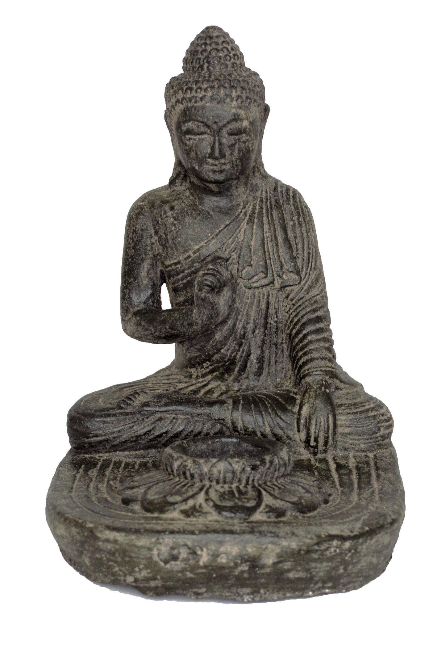 Buddha Sitzend - Teelicht Deko Kerzenhalter - Gegossene Stein Figur - Lava-Sand Steingemisch - 25x20x22 cm