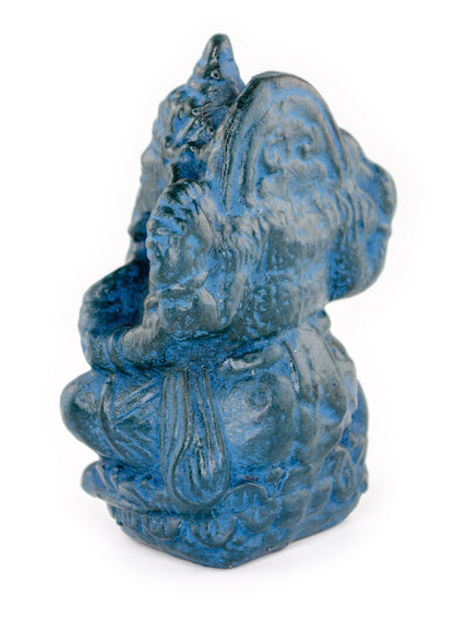 Ganesha Skulptur - Deko Raumdeko Kunstwerk - Hindu Gottheit des Glückes - Steingemisch Elefant Blau - 12x8,5x6 cm