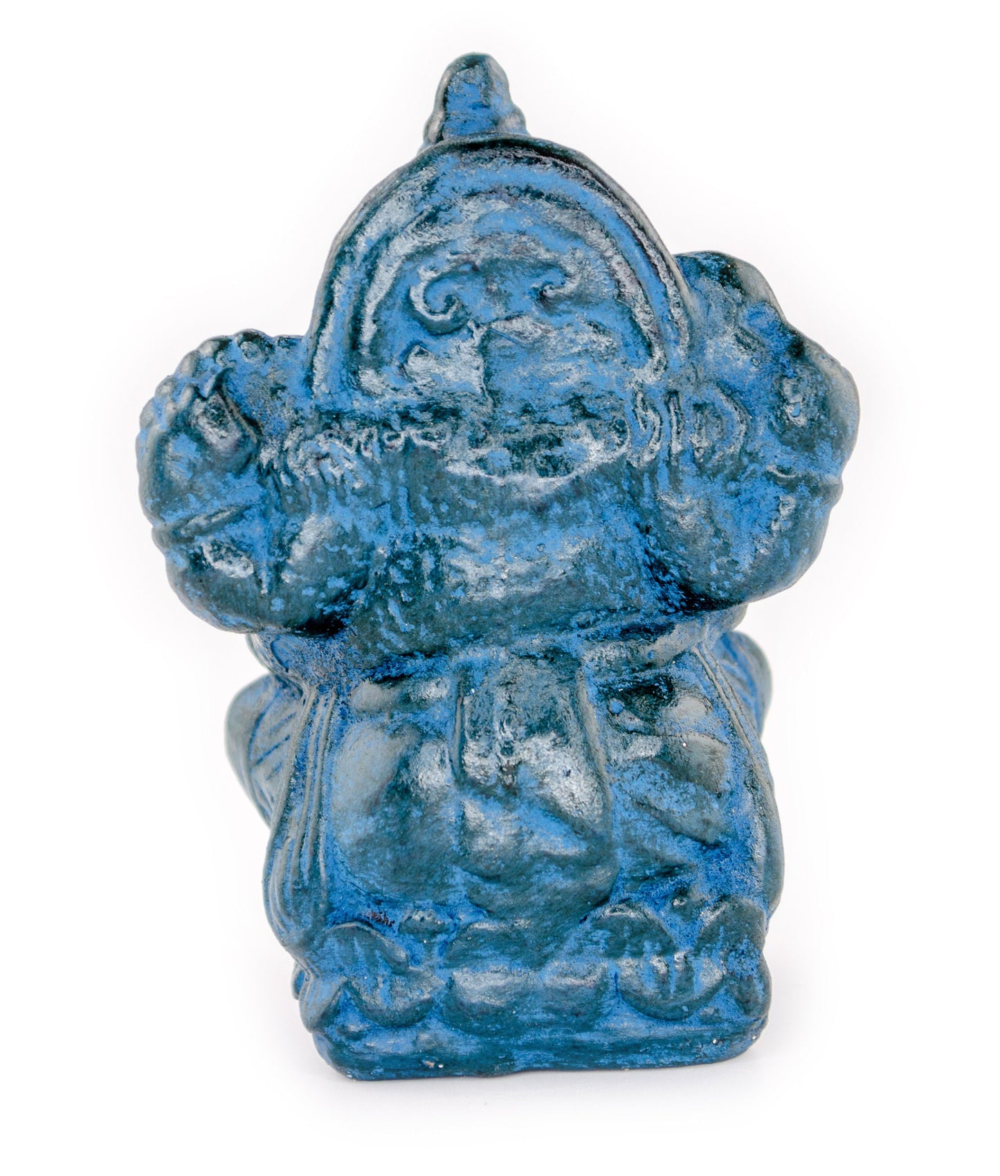 Ganesha Skulptur - Deko Raumdeko Kunstwerk - Hindu Gottheit des Glückes - Steingemisch Elefant Blau - 12x8,5x6 cm