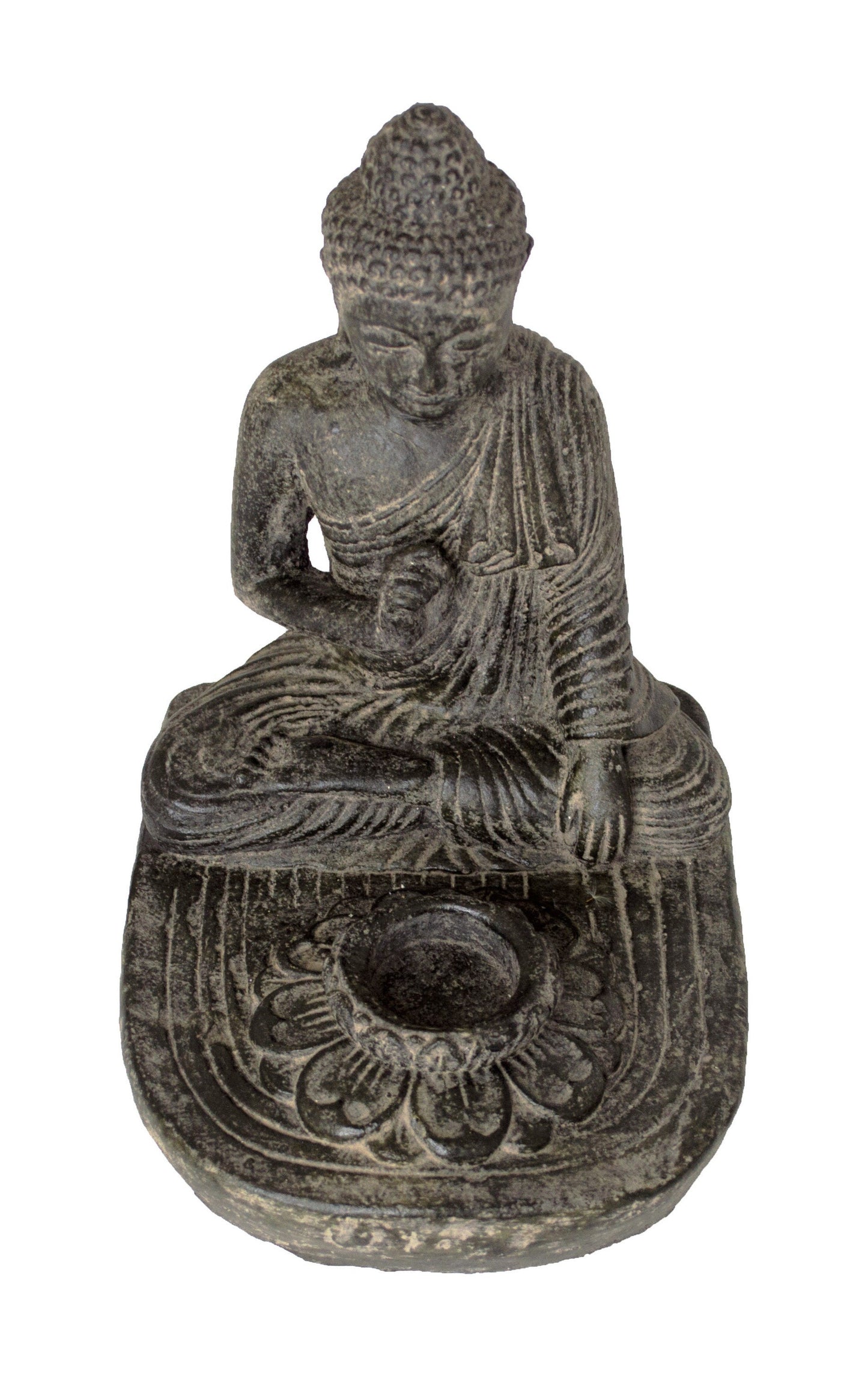 Buddha Sitzend - Teelicht Deko Kerzenhalter - Gegossene Stein Figur - Lava-Sand Steingemisch - 25x20x22 cm